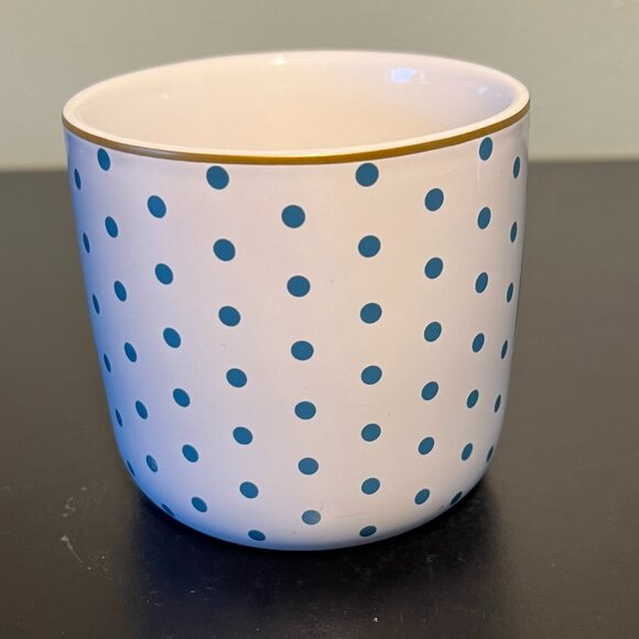 Letter J Monogram Initial Stoneware Mug ~ Teal Polka Dots & Metallic Gold Accent - Picture 5 of 8